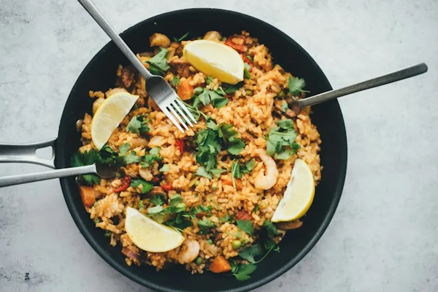 A bowl of fried rice.